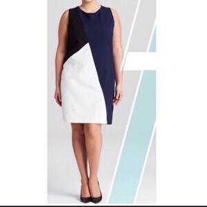 Three Dots Plus Wmn 3X Ponte Sheath Dress Color Block‎ Work Career Office USA